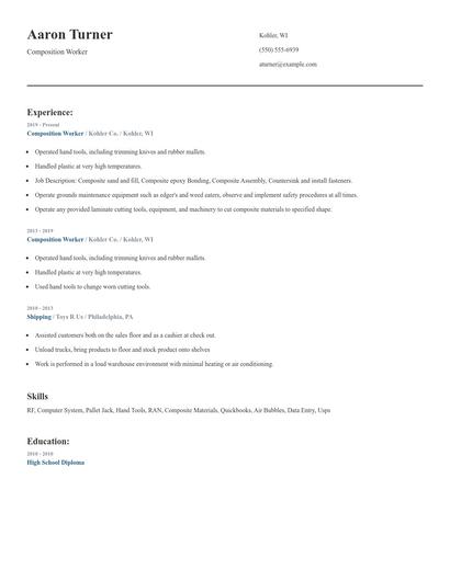 Composition Worker Resume