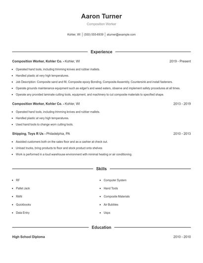 Composition Worker Resume