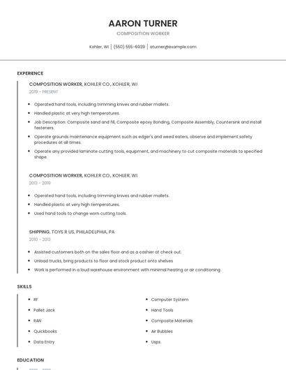 Composition Worker Resume