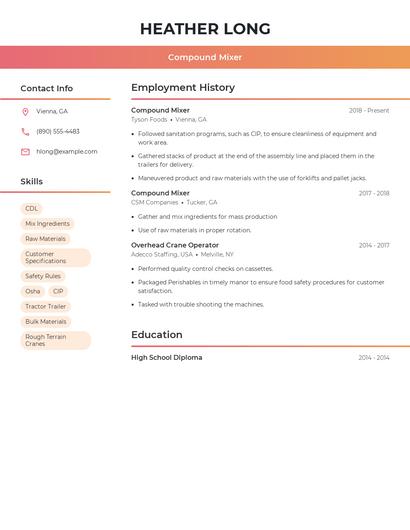 Compound Mixer Resume