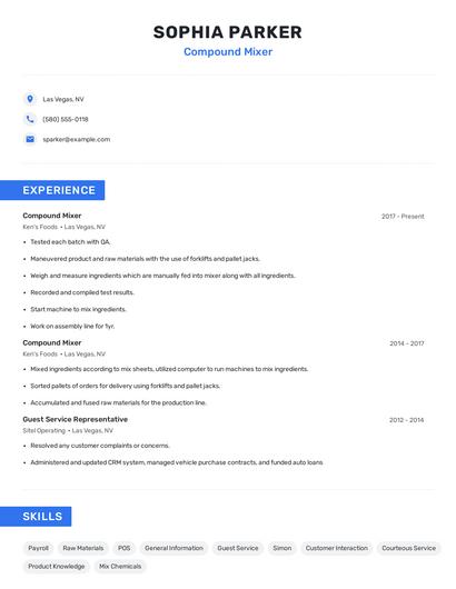 Compound Mixer Resume