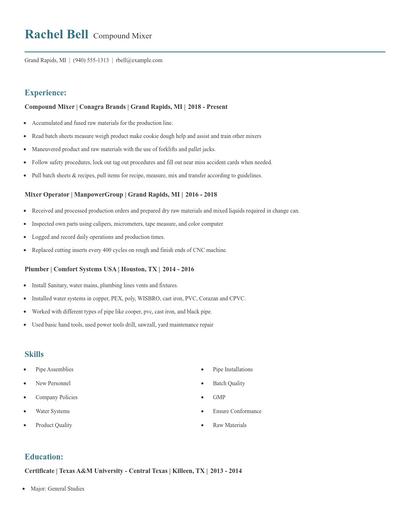 Compound Mixer Resume