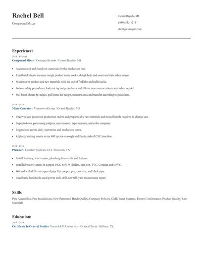 Compound Mixer Resume