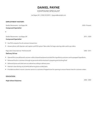 Compound Specialist Resume