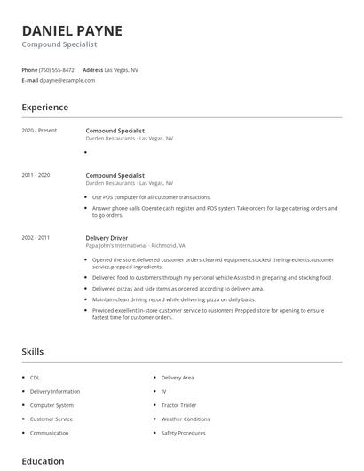 Compound Specialist Resume