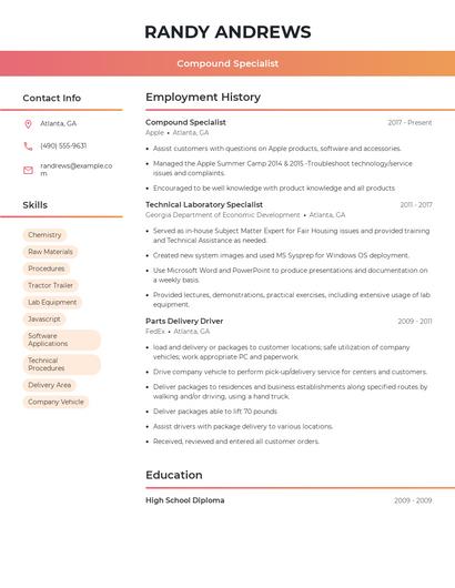 Compound Specialist Resume