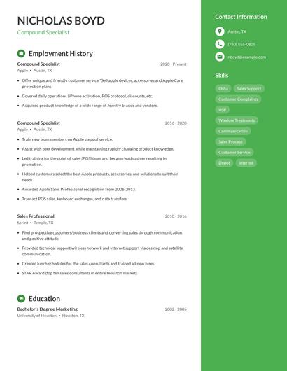 Compound Specialist Resume