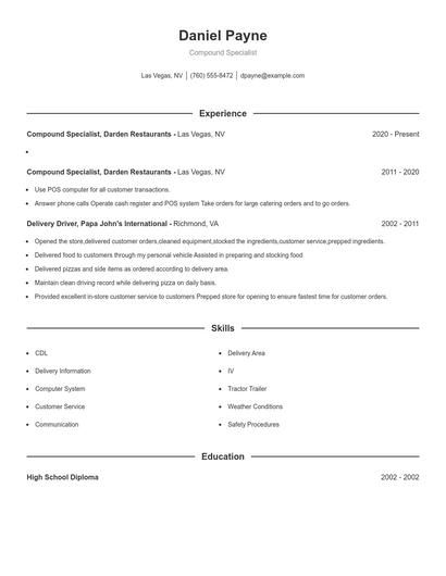 Compound Specialist Resume
