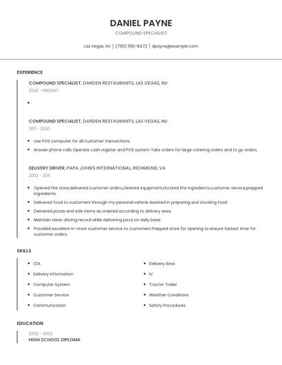 Compound Specialist Resume