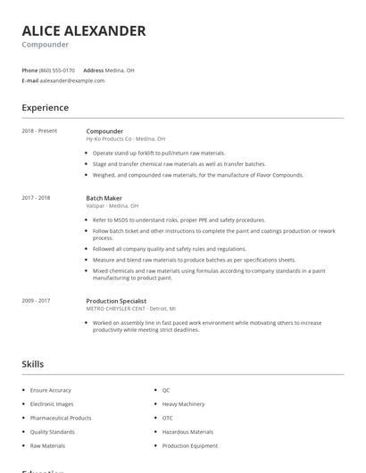 Compounder Resume