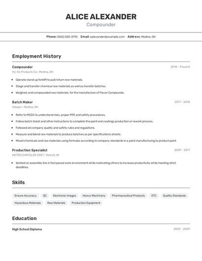 Compounder Resume