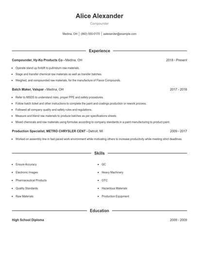 Compounder Resume