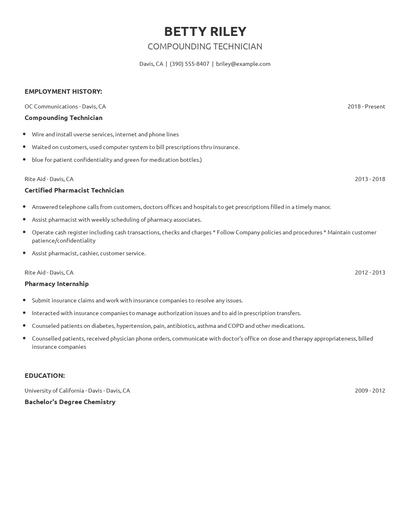 Compounding Technician Resume