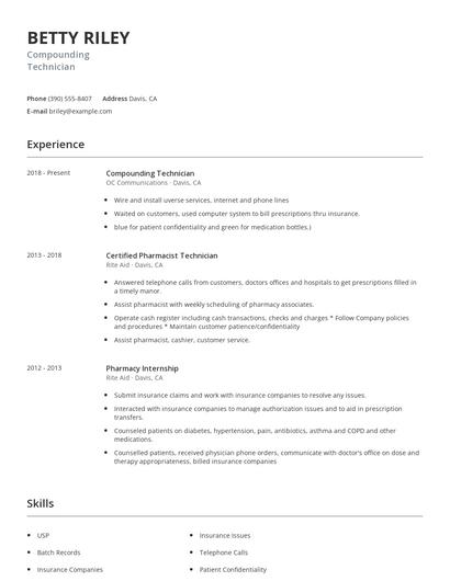 Compounding Technician Resume