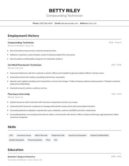 Compounding Technician Resume