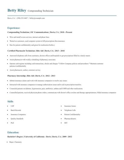 Compounding Technician Resume