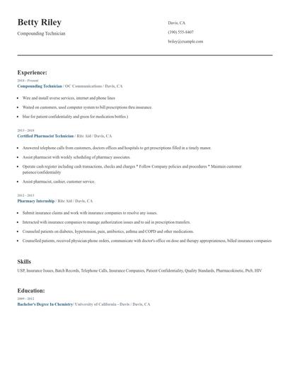 Compounding Technician Resume