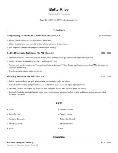 Compounding Technician Resume