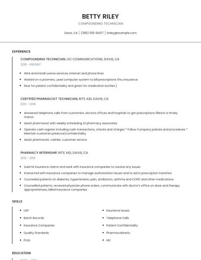Compounding Technician Resume