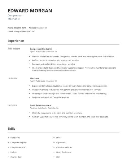 Compressor Mechanic Resume