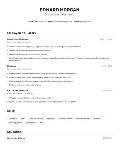 Compressor Mechanic Resume