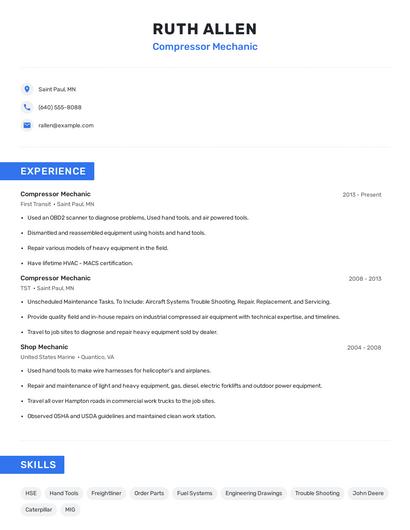 Compressor Mechanic Resume