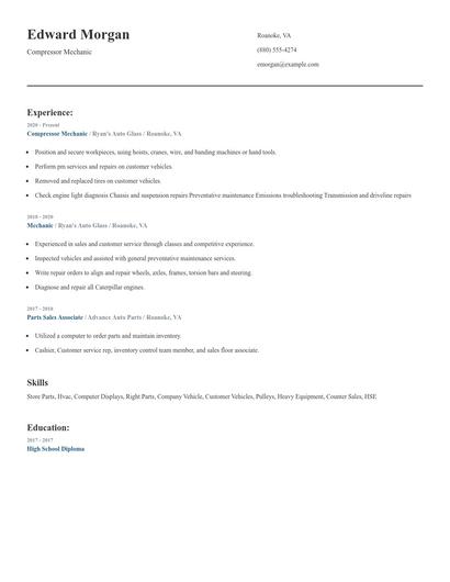 Compressor Mechanic Resume