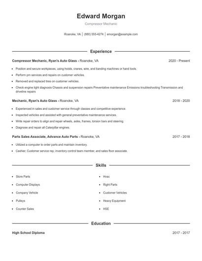 Compressor Mechanic Resume