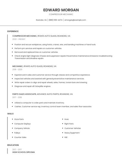 Compressor Mechanic Resume