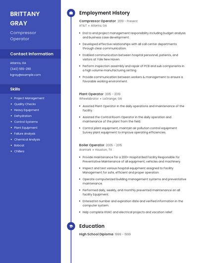 Compressor Operator Resume