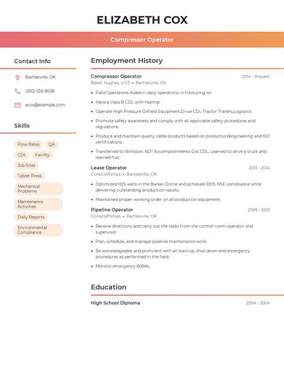 Compressor Operator Resume