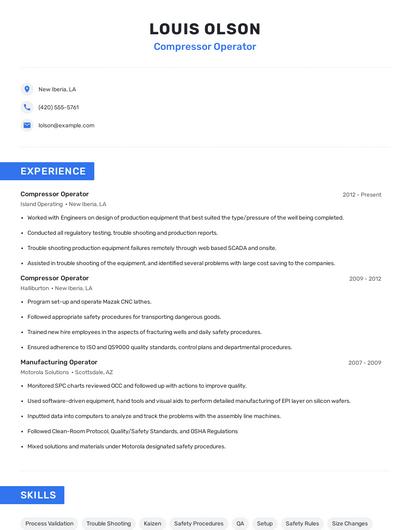 Compressor Operator Resume
