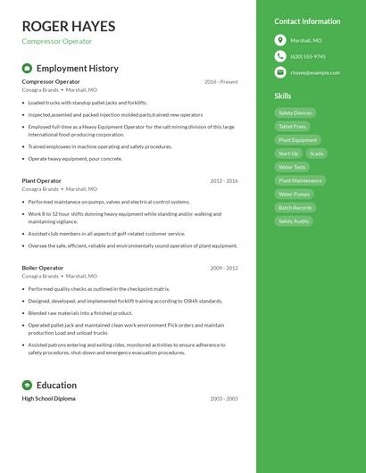 Compressor Operator Resume
