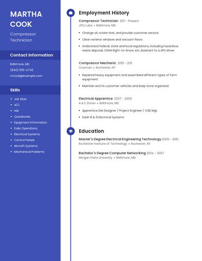 Compressor Technician Resume