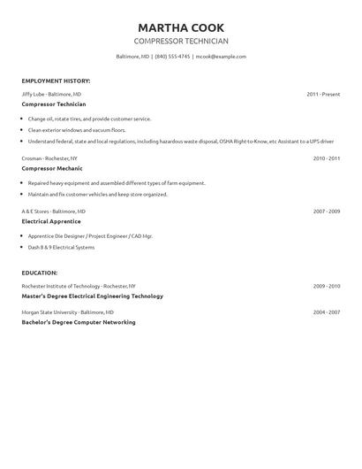 Compressor Technician Resume