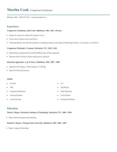 Compressor Technician Resume