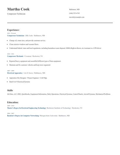 Compressor Technician Resume