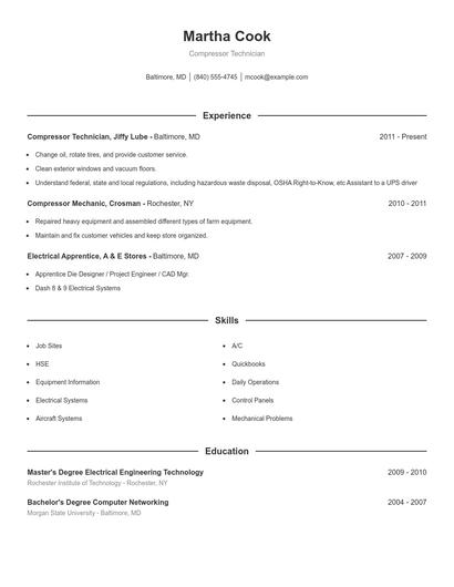 Compressor Technician Resume