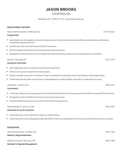 Comptroller Resume