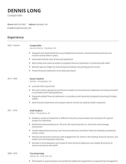 Comptroller Resume
