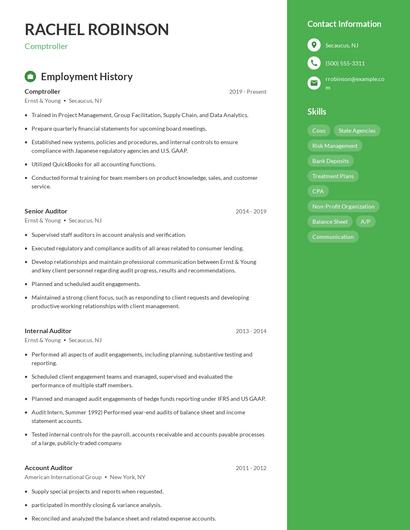 Comptroller Resume