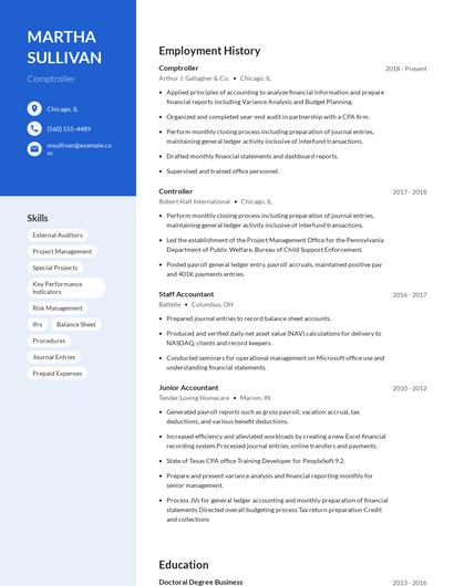 Comptroller Resume