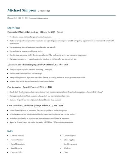 Comptroller Resume