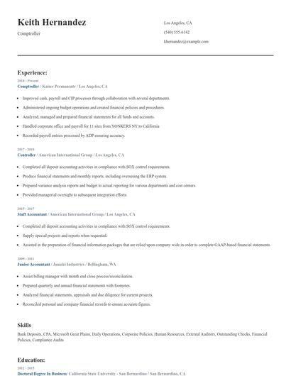 Comptroller Resume