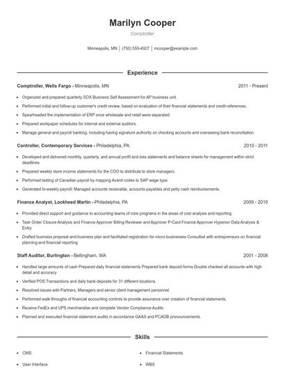 Comptroller Resume