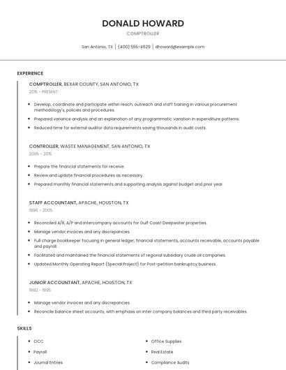 Comptroller Resume