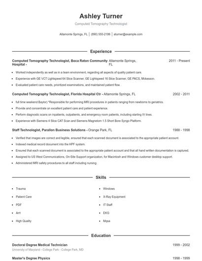 Computed Tomography Technologist Resume