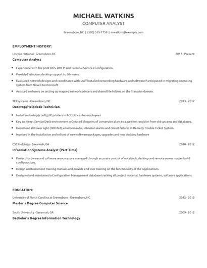 Computer Analyst Resume