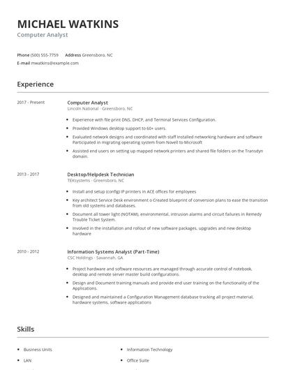 Computer Analyst Resume