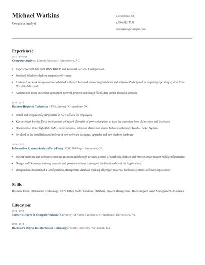 Computer Analyst Resume